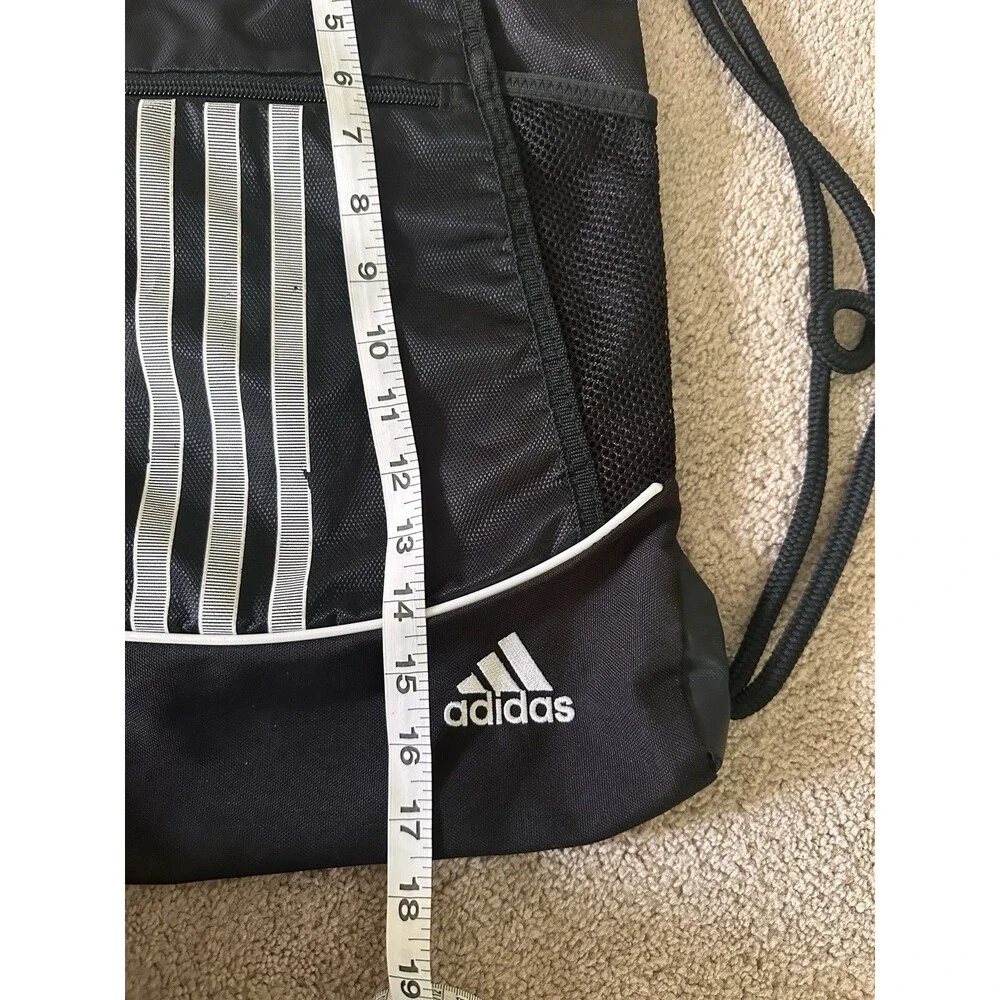 Adidas Black Cinch Bag Drawstring Backpack Gym Sports Workout Bag Zipper Pocket